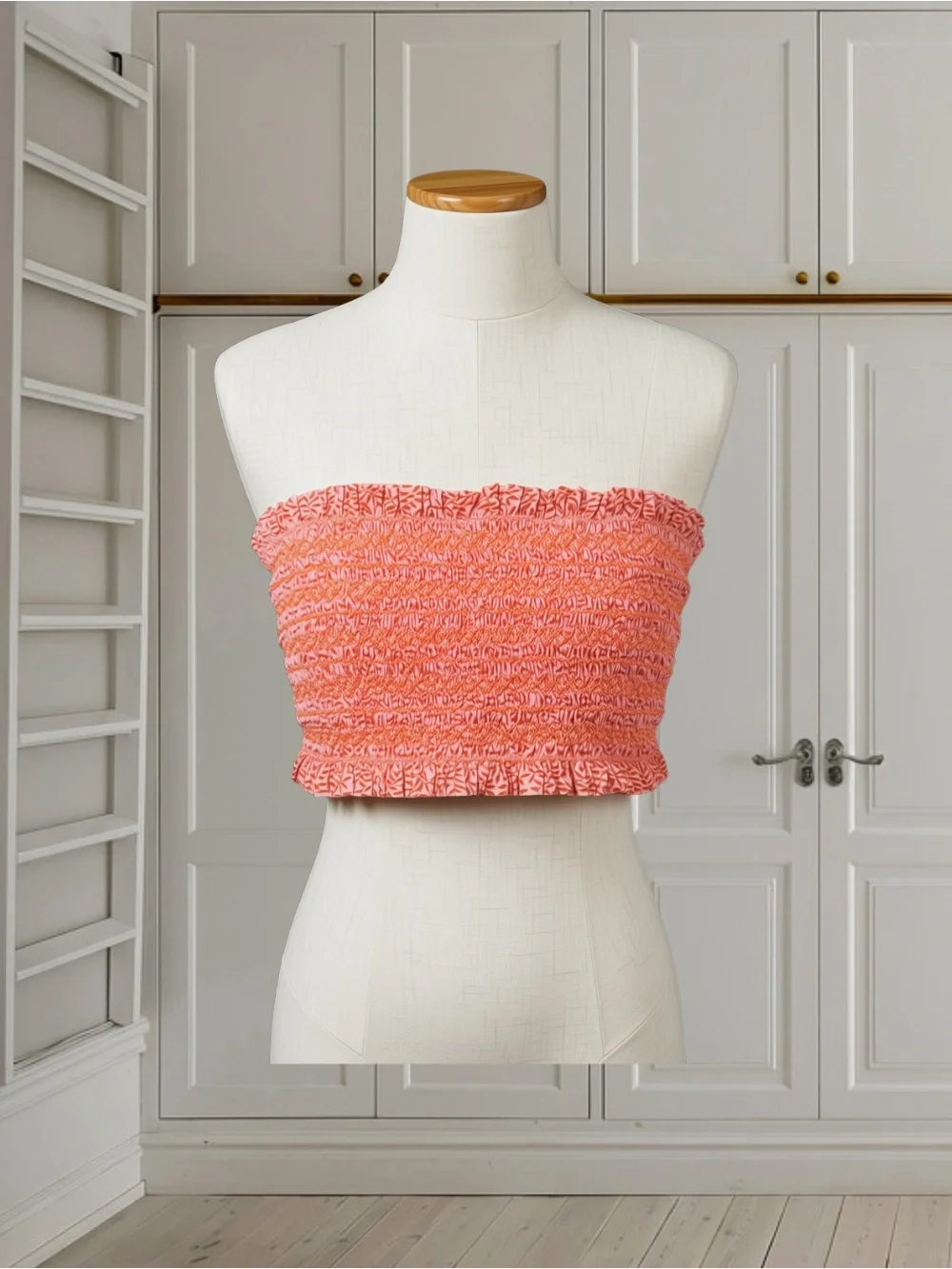 Tory Burch Costa Smocked Bandeau Top- Pink Ditsy Floral Sz Large